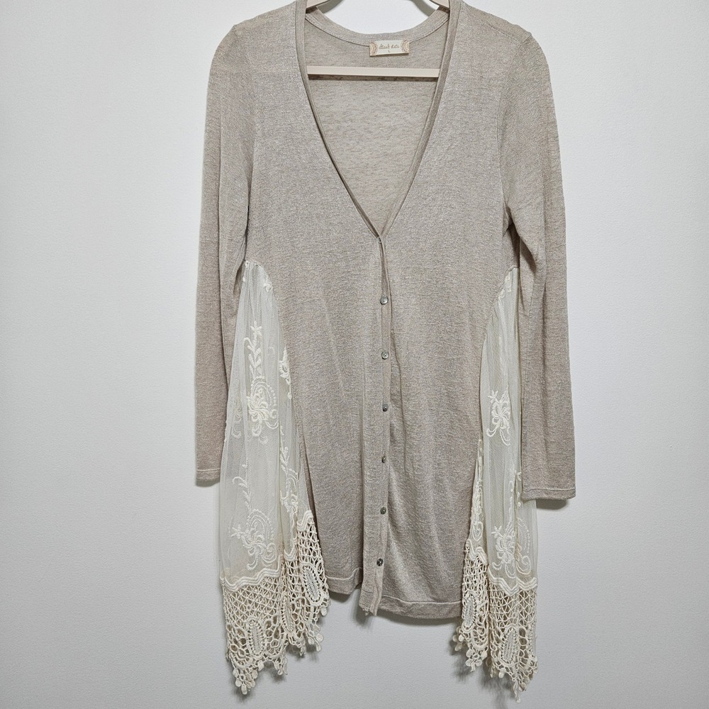 Altar'd State Cardigan Lace Crochet Hem Boho Delicate Fairy Coquette Beige L